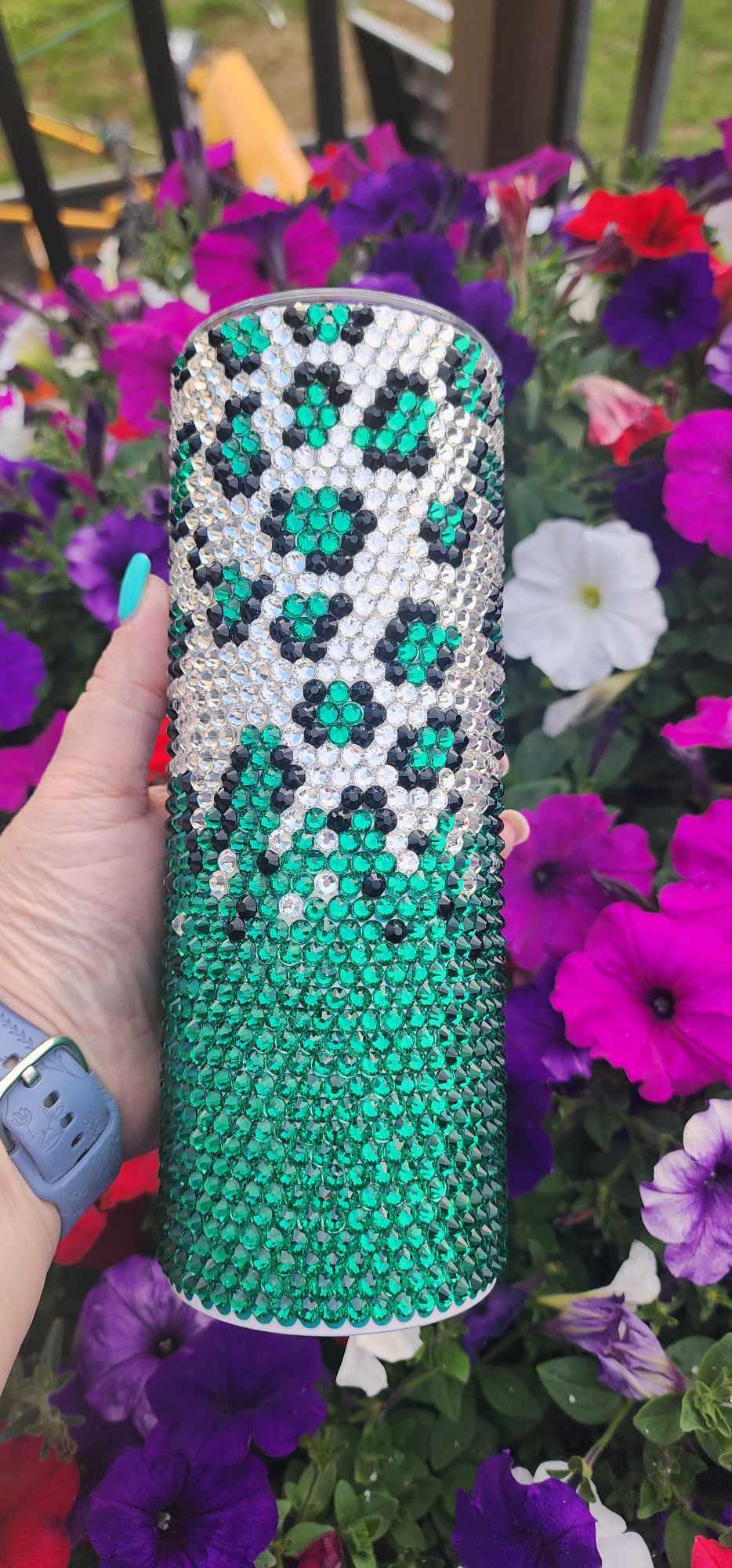 TEAL RHINESTONE leopard tumbler 20 oz